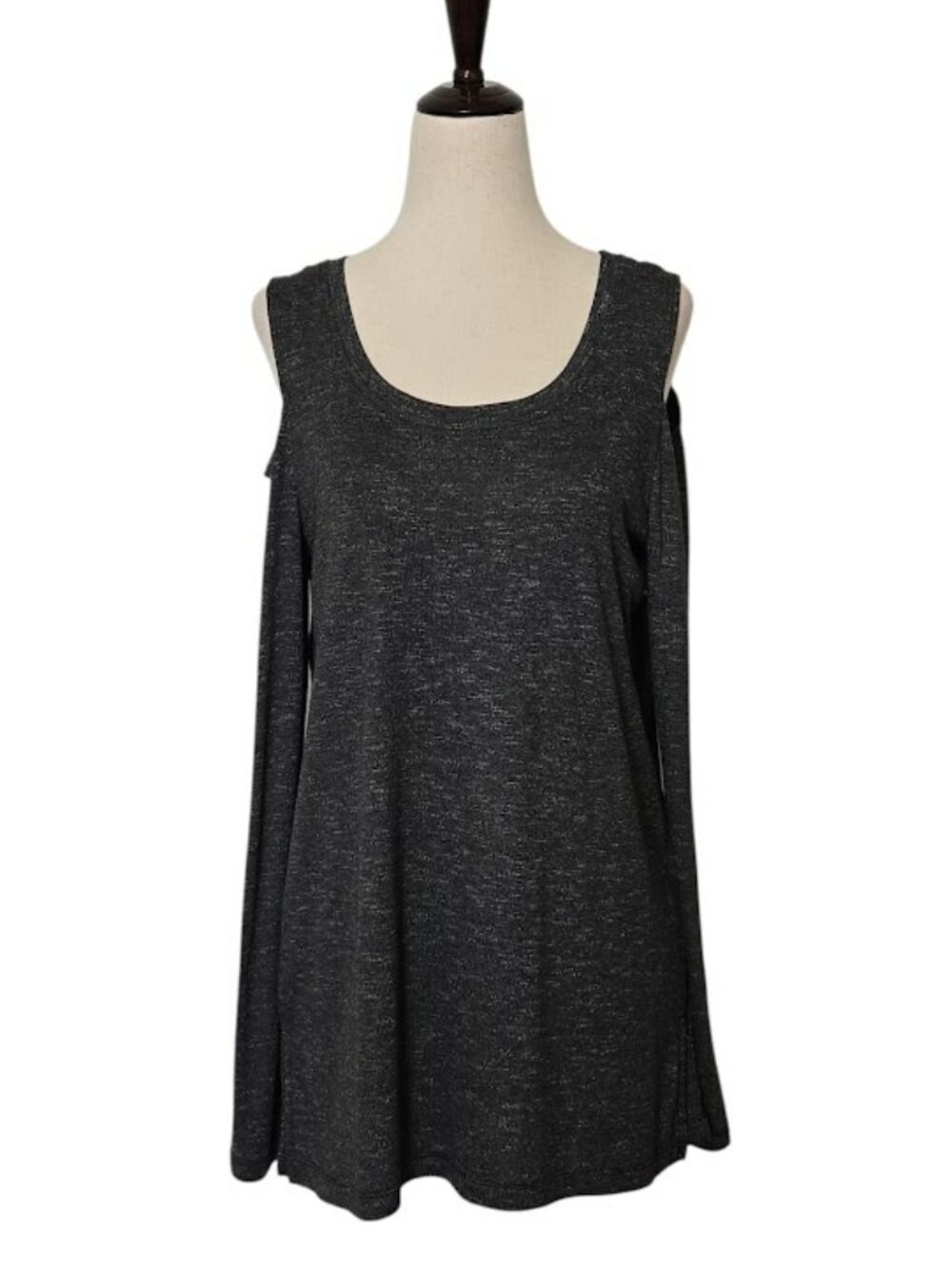 MATTY M Women's S Charcoal Gray Cold Shoulder Long Sleeve Tunic Top EUC